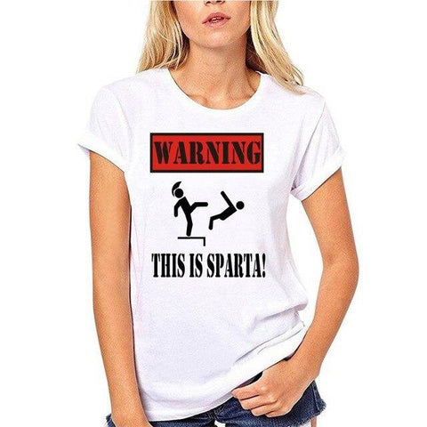 Tee-Shirt Spartiate Femme Blanc Attention C'est Sparte